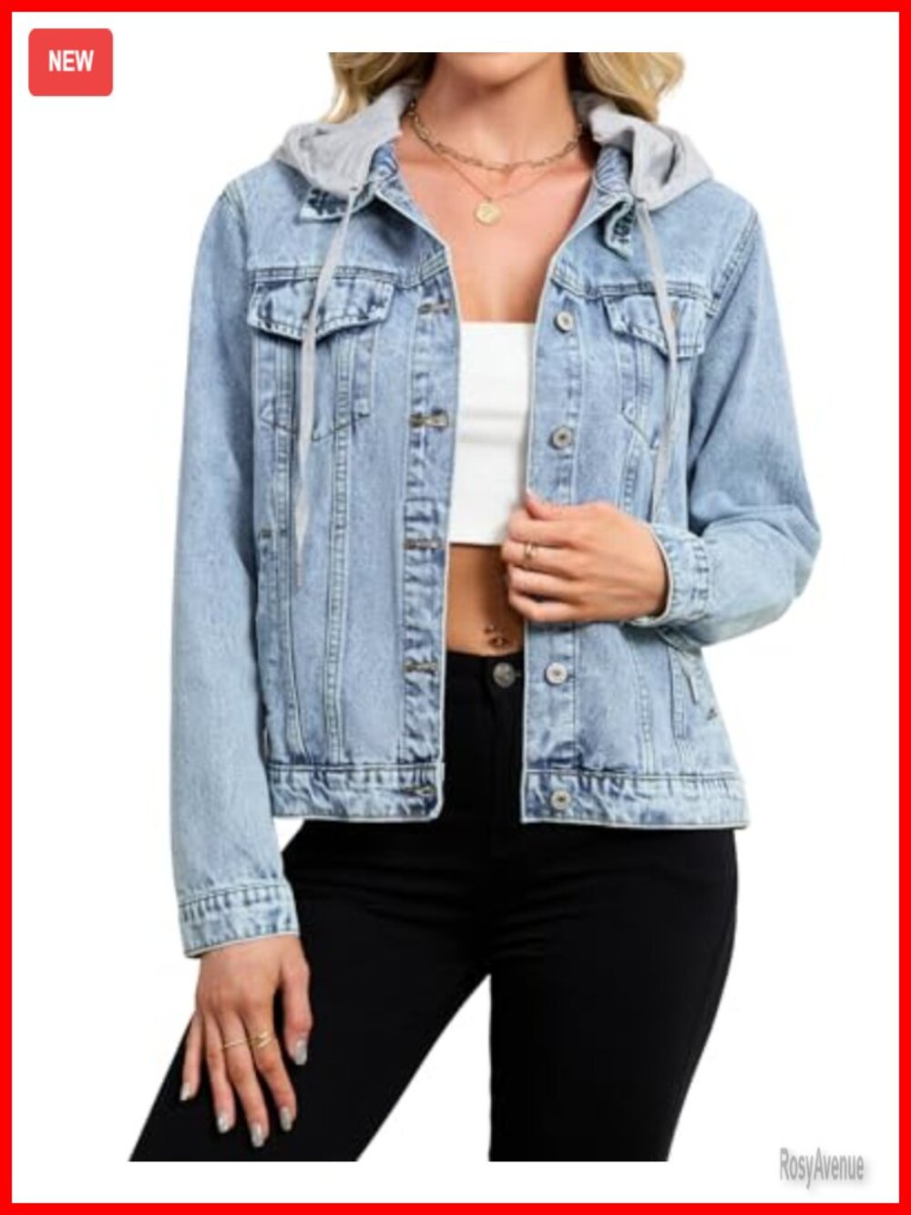 Women's Denim Jacket with Detachable Hood - Casual Western Jean Coat